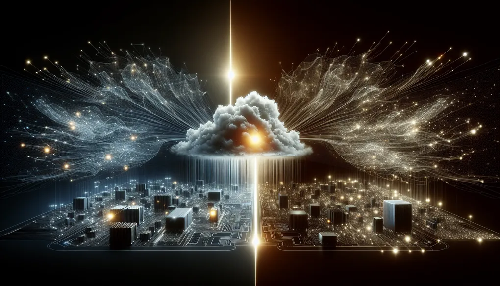 Cloud computing versus local inference — a visual split between cloud and edge AI